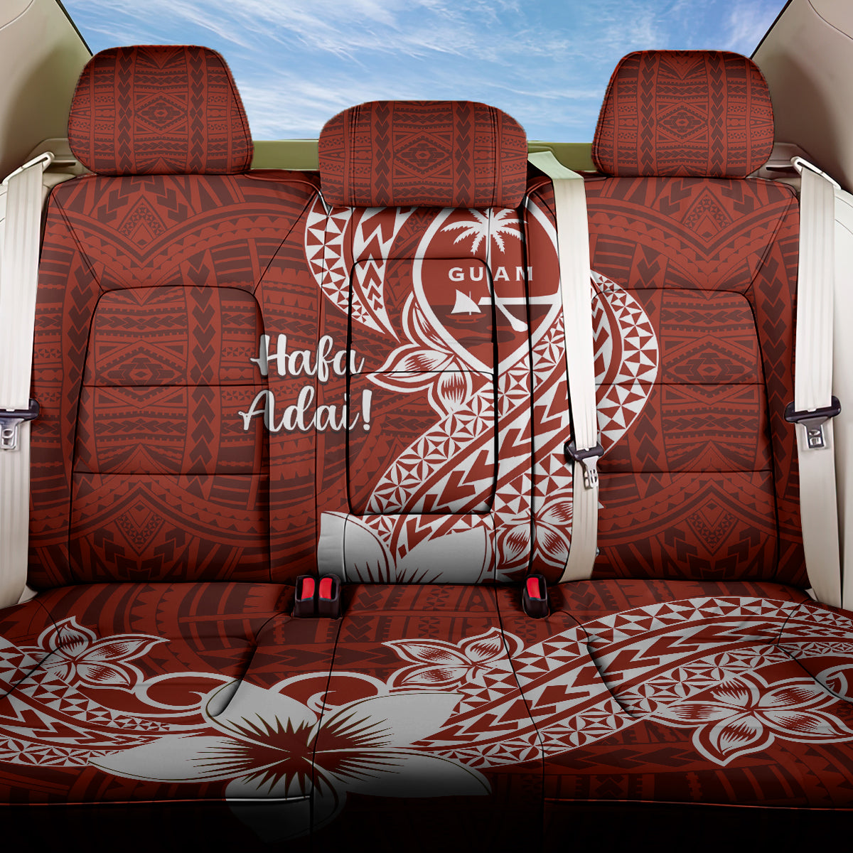 Hafa Adai Guam Back Car Seat Cover Polynesian Floral Red Pattern LT01 One Size Red - Polynesian Pride