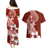 Hafa Adai Guam Couples Matching Puletasi Dress and Hawaiian Shirt Polynesian Floral Red Pattern LT01 - Polynesian Pride