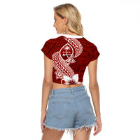 Hafa Adai Guam Raglan Cropped T Shirt Polynesian Floral Red Pattern LT01 - Polynesian Pride