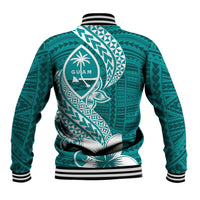 Hafa Adai Guam Baseball Jacket Polynesian Floral Teal Pattern LT01 - Polynesian Pride