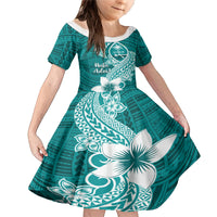 Hafa Adai Guam Family Matching Mermaid Dress and Hawaiian Shirt Polynesian Floral Teal Pattern LT01 Daughter's Dress Teal - Polynesian Pride
