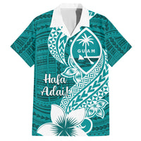 Hafa Adai Guam Family Matching Tank Maxi Dress and Hawaiian Shirt Polynesian Floral Teal Pattern LT01 Dad's Shirt - Short Sleeve Teal - Polynesian Pride