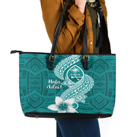Hafa Adai Guam Leather Tote Bag Polynesian Floral Teal Pattern LT01 - Polynesian Pride