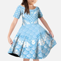 Baby Blue Mermaid Puakenikeni Maile Lei Family Matching Short Sleeve Bodycon Dress and Hawaiian Shirt