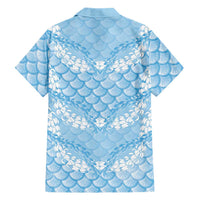 Baby Blue Mermaid Puakenikeni Maile Lei Family Matching Short Sleeve Bodycon Dress and Hawaiian Shirt