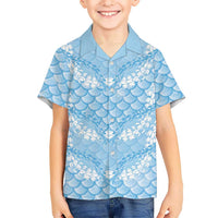Baby Blue Mermaid Puakenikeni Maile Lei Kid Hawaiian Shirt LT01 Kid Blue - Polynesian Pride