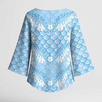 Baby Blue Mermaid Puakenikeni Maile Lei Kimono Sleeve Blouse