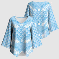 Baby Blue Mermaid Puakenikeni Maile Lei Kimono Sleeve Blouse