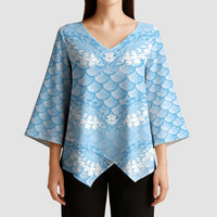Baby Blue Mermaid Puakenikeni Maile Lei Kimono Sleeve Blouse