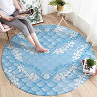 Baby Blue Mermaid Puakenikeni Maile Lei Round Carpet
