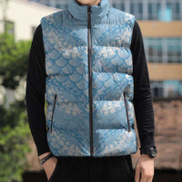 Baby Blue Mermaid Puakenikeni Maile Lei Sleeveless Puffer Jacket