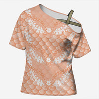 Apricot Mermaid Puakenikeni Maile Lei Cross Shoulder Shirt