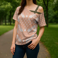 Apricot Mermaid Puakenikeni Maile Lei Cross Shoulder Shirt