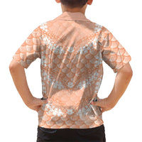 Apricot Mermaid Puakenikeni Maile Lei Family Matching Off Shoulder Maxi Dress and Hawaiian Shirt LT01 - Polynesian Pride