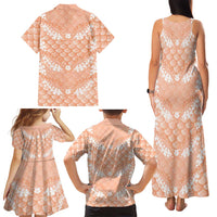Apricot Mermaid Puakenikeni Maile Lei Family Matching Tank Maxi Dress and Hawaiian Shirt