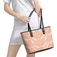 Apricot Mermaid Puakenikeni Maile Lei Leather Tote Bag