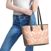 Apricot Mermaid Puakenikeni Maile Lei Leather Tote Bag