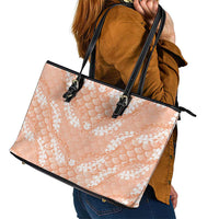 Apricot Mermaid Puakenikeni Maile Lei Leather Tote Bag