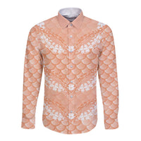 Apricot Mermaid Puakenikeni Maile Lei Long Sleeve Button Shirt