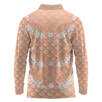 Apricot Mermaid Puakenikeni Maile Lei Long Sleeve Polo Shirt