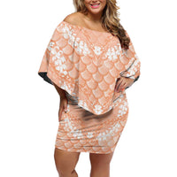 Apricot Mermaid Puakenikeni Maile Lei Off Shoulder Short Dress LT01 Women Apricot - Polynesian Pride