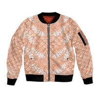 Apricot Mermaid Puakenikeni Maile Lei Sleeve Zip Bomber Jacket
