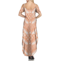 Apricot Mermaid Puakenikeni Maile Lei Summer Maxi Dress