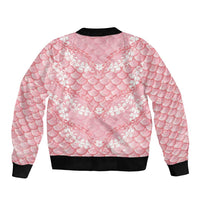 Soft Pink Mermaid Puakenikeni Maile Lei Bomber Jacket