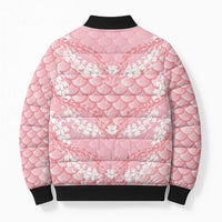 Soft Pink Mermaid Puakenikeni Maile Lei Bomber Puffer Jacket