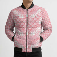 Soft Pink Mermaid Puakenikeni Maile Lei Bomber Puffer Jacket