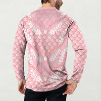 Soft Pink Mermaid Puakenikeni Maile Lei Button Sweatshirt