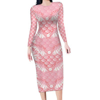 Soft Pink Mermaid Puakenikeni Maile Lei Family Matching Long Sleeve Bodycon Dress and Hawaiian Shirt