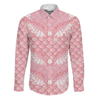 Soft Pink Mermaid Puakenikeni Maile Lei Family Matching Mermaid Dress and Hawaiian Shirt LT01 Dad's Shirt - Long Sleeve Pink - Polynesian Pride