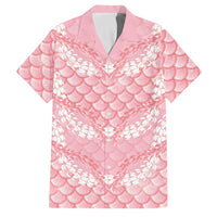 Soft Pink Mermaid Puakenikeni Maile Lei Family Matching Off The Shoulder Long Sleeve Dress and Hawaiian Shirt LT01 Dad's Shirt - Short Sleeve Pink - Polynesian Pride