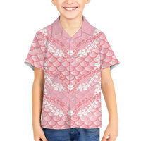 Soft Pink Mermaid Puakenikeni Maile Lei Family Matching Off Shoulder Maxi Dress and Hawaiian Shirt LT01 Son's Shirt Pink - Polynesian Pride