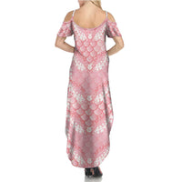 Soft Pink Mermaid Puakenikeni Maile Lei Family Matching Summer Maxi Dress and Hawaiian Shirt