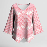 Soft Pink Mermaid Puakenikeni Maile Lei Kimono Sleeve Blouse