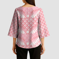 Soft Pink Mermaid Puakenikeni Maile Lei Kimono Sleeve Blouse