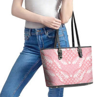 Soft Pink Mermaid Puakenikeni Maile Lei Leather Tote Bag