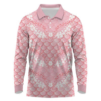 Soft Pink Mermaid Puakenikeni Maile Lei Long Sleeve Polo Shirt