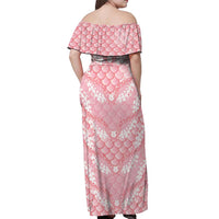 Soft Pink Mermaid Puakenikeni Maile Lei Off Shoulder Maxi Dress