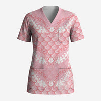 Soft Pink Mermaid Puakenikeni Maile Lei Scrub Top