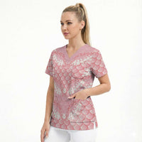 Soft Pink Mermaid Puakenikeni Maile Lei Scrub Top