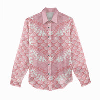 Soft Pink Mermaid Puakenikeni Maile Lei Women Casual Shirt