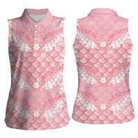 Soft Pink Mermaid Puakenikeni Maile Lei Women Sleeveless Polo Shirt