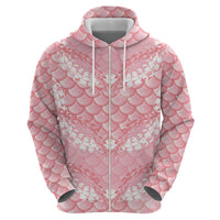 Soft Pink Mermaid Puakenikeni Maile Lei Zip Hoodie