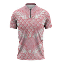Soft Pink Mermaid Puakenikeni Maile Lei Zipper Polo Shirt LT01 Pink - Polynesian Pride