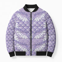 Lilac Mermaid Puakenikeni Maile Lei Bomber Puffer Jacket