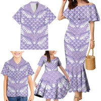 Lilac Mermaid Puakenikeni Maile Lei Family Matching Mermaid Dress and Hawaiian Shirt
