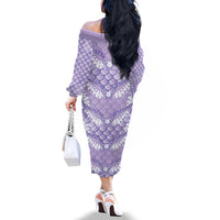 Lilac Mermaid Puakenikeni Maile Lei Family Matching Off The Shoulder Long Sleeve Dress and Hawaiian Shirt